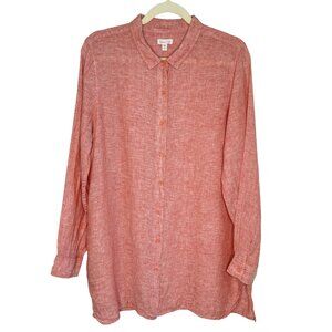 Garnet Hill Linen Long Sleeve Button-Up Shirt, M